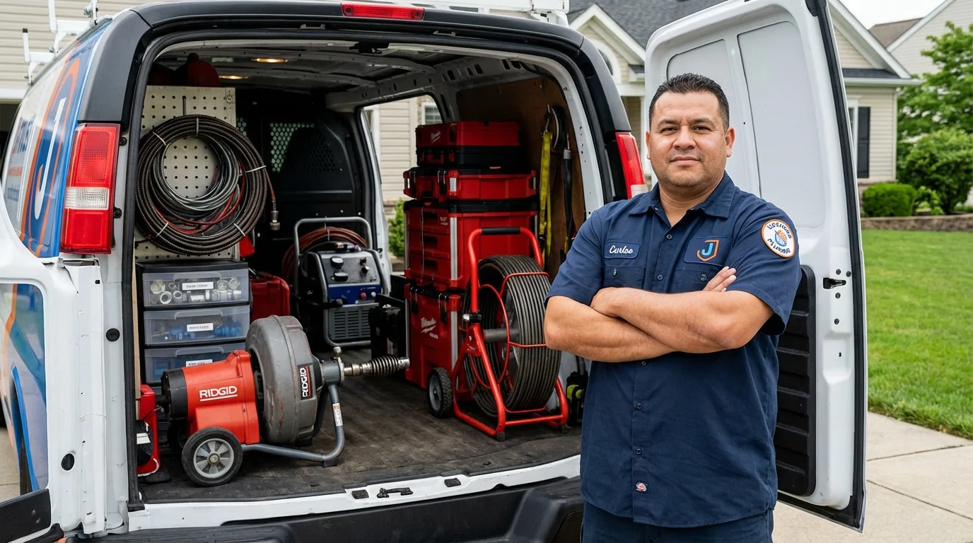 Professional drain cleaning equipment and Johns Plumbing LLC plumber in Glenside