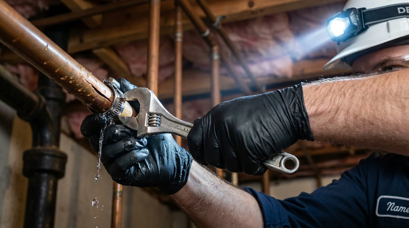 Emergency pipe clamp repair being performed by a Johns Plumbing LLC plumber in Glenside