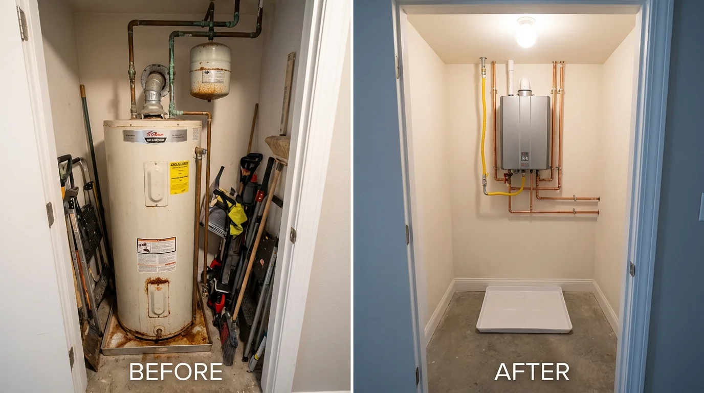 Tank water heater versus wall-mounted tankless unit comparison for Glenside, PA homeowners