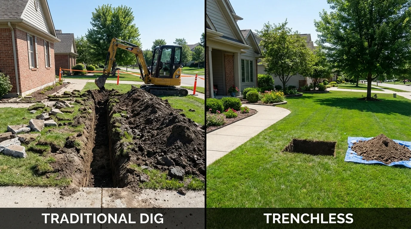 Trenchless sewer repair with minimal yard damage versus traditional excavation in Glenside, PA